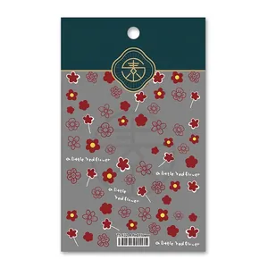 5D thin nail stickers featuring little red flower designs with professional packaging