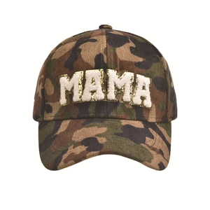 Retro camo corduroy baseball cap with MAMA sequin letter patch for women