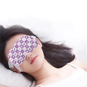 Self-heating disposable steam eye mask with purple checkered pattern for sleep