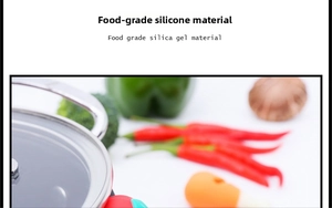 Detail of a food grade silicone carrot pot lid lifter on a stainless steel pot edge
