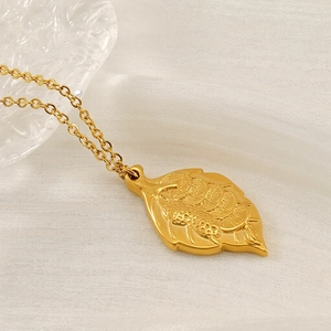 Leaf Pendant Necklace Stainless Steel 18K Gold Plated Lucky Inscription Minimalist Jewelry For Women