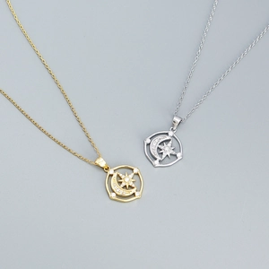 925 Sterling Silver Star Moon Necklace Cubic Zirconia Eight Pointed Star Pendant Clavicle Chain For Women