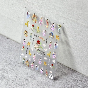 Detail view of 5D embossed Dunhuang style nail art stickers with Flying Apsaras motifs