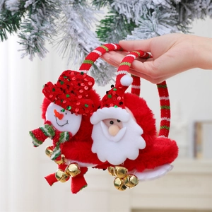 Plush Christmas earmuffs with Santa and Snowman motifs and festive golden bells