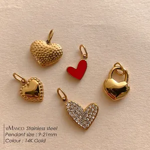 14K gold plated stainless steel heart pendants in various designs for DIY jewelry