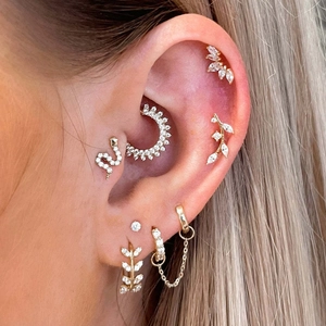 Zirconia Cartilage Piercing Earrings Copper Snake Leaf Crown Studs With Stainless Steel Screw Back For Women