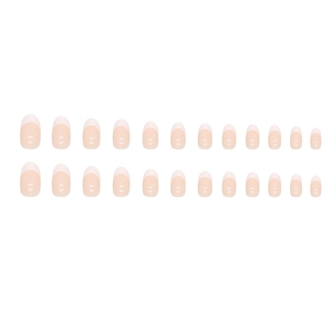 Classic white French tip press-on nails in oval shape with nude base color, 24-piece set