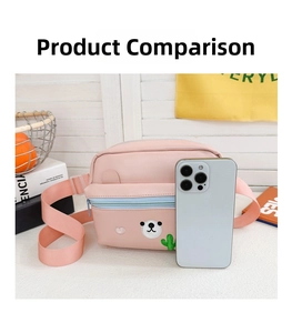 Pink cute bear embroidery kids chest bag size comparison with a smartphone