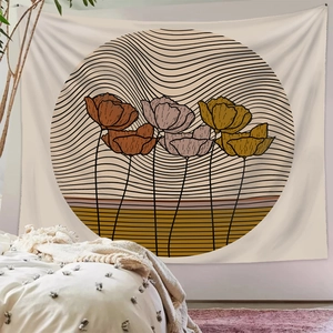 Bohemian Morandi wall tapestry with abstract floral patterns for minimalist bedroom decor