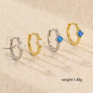 S925 silver opal huggie earrings in gold and silver finish with 11.6mm outer diameter