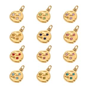 Set of 12 gold round pendants with colorful rhinestones for DIY necklace jewelry making