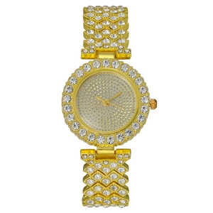Luxury Women Quartz Watch Full Rhinestone Pave Alloy Metal Strap Shiny Elegant Fashion Dress Wristwatch Jewelry Clasp