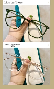 Detail view of large TR90 glasses frames in Leaf Green and Transparent White colors