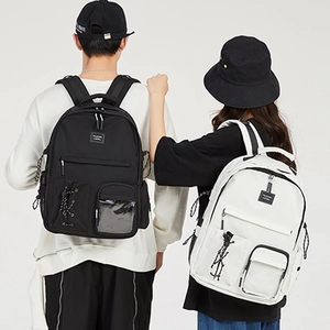 Minimalist high-capacity black and white couple backpacks with functional transparent pockets