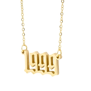 Collier en acier inoxydable doré 18K avec pendentif année 1999 pour femme