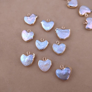 Baroque pearl heart pendants with gold plated edges for DIY jewelry making