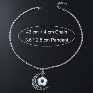 Hip hop silver crescent moon necklace with soccer pendant and size dimensions