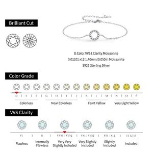 Bracelet cercle en argent S925 avec 13 pierres moissanite couleur D pureté VVS1