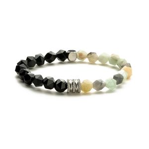 Bracelet minimaliste en perles d'agate oeil de tigre facettées avec accents en acier