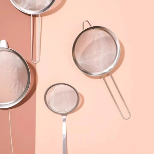 Set of four stainless steel fine mesh strainers with long handles for soy milk and juice