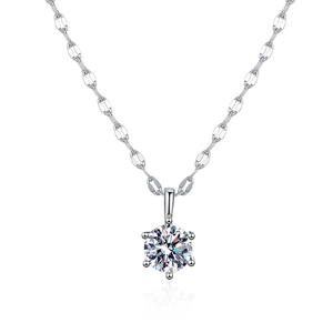 S925 sterling silver necklace with a brilliant 1ct moissanite pendant in 6-prong setting