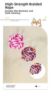 Close-up of high-strength braided cotton rope ball showing durable knot texture for pets