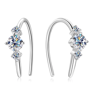 Elegant 925 sterling silver drop earrings with three brilliant moissanite stones