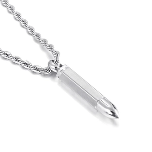 Men's hip-hop bullet pendant necklace in silver stainless steel with twist chain