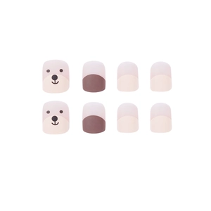 Short matte brown chocolate bear press-on nails set with minimalist Korean style design