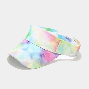 Detailed stitching and vibrant tie-dye pattern on a canvas sun visor hat