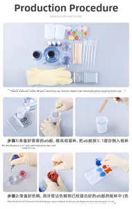 DIY resin casting kit showing detailed 3:1 ratio mixing instructions and AB glue preparation