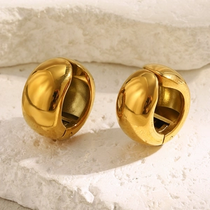 Orecchini A Cerchio Spessi Acciaio Inossidabile Placcato Oro 18K Forma C Geometrica Moda Per Donne