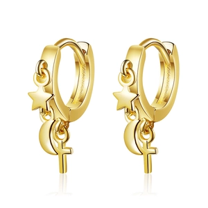 Orecchini a cerchio minimalisti in argento S925 dorato con stella luna e croce