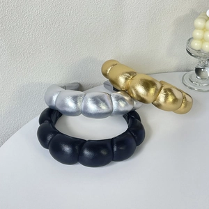 Chic quilted PU leather padded headbands in gold, silver and black metallic colors