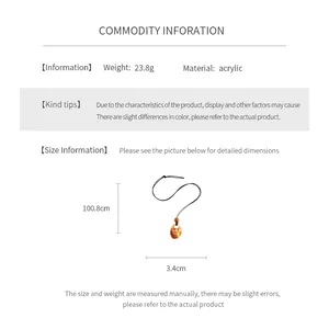 Detailed size chart showing 100.8cm cord length and 3.4cm teardrop pendant width