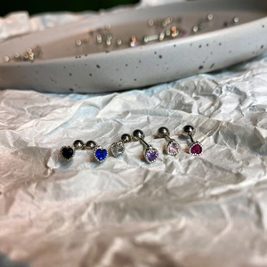 Set of six colorful heart zircon earrings made of stainless steel for cartilage piercing