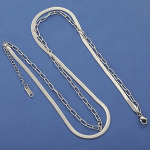 Double Layer Necklace 304 Stainless Steel 18K Gold Plated Herringbone Snake Chain Paperclip Link Hip Hop Jewelry For Women