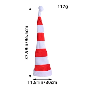 Extra-long plush red and white striped Christmas elf hat with pompom 38 inch length
