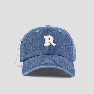 Denim Baseball Cap Washed Fabric Letter R Embroidery Adjustable Soft Top Peaked Hat For Men Women Casual Style