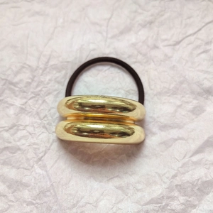 Minimalist double layer golden alloy ring hair tie with high elastic black rubber band