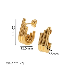 Triple layer geometric 18K gold plated stainless steel hoop earrings with size details