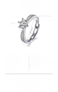 Detailed size specifications of silver-plated heart ring with cubic zirconia stones