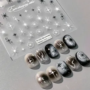 Relief Nagelkunst Aufkleber Stern Glitzer Muster Selbstklebend PET Maniküre Dekoration Für Frauen