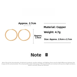 Detail view of 2.9cm gold plated hoop earrings with dimensions and material specs