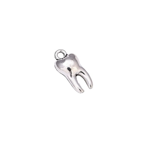 Vintage silver plated alloy tooth pendant with round loop for DIY jewelry making