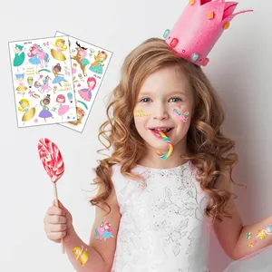 Tatouages Temporaires Enfants Dorure Princesse Licorne Château Fée Autocollants Corporels Imperméables Fête Filles