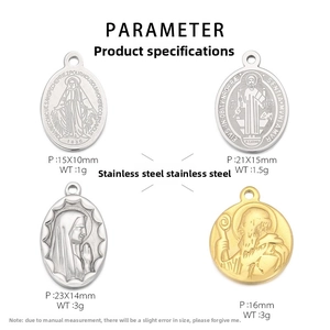 Tableau détaillé des tailles et poids pour pendentifs religieux en or et en argent