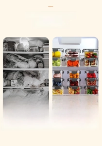 Visual comparison showing a tidy fridge with transparent sealed food storage containers