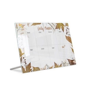Weekly planner acrylic board with autumn leaves, butterfly patterns and metal stand