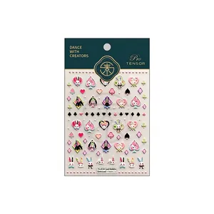 Japanese style 3D embossed rabbit and poker card nail art stickers TS-4134 adhesive decals
